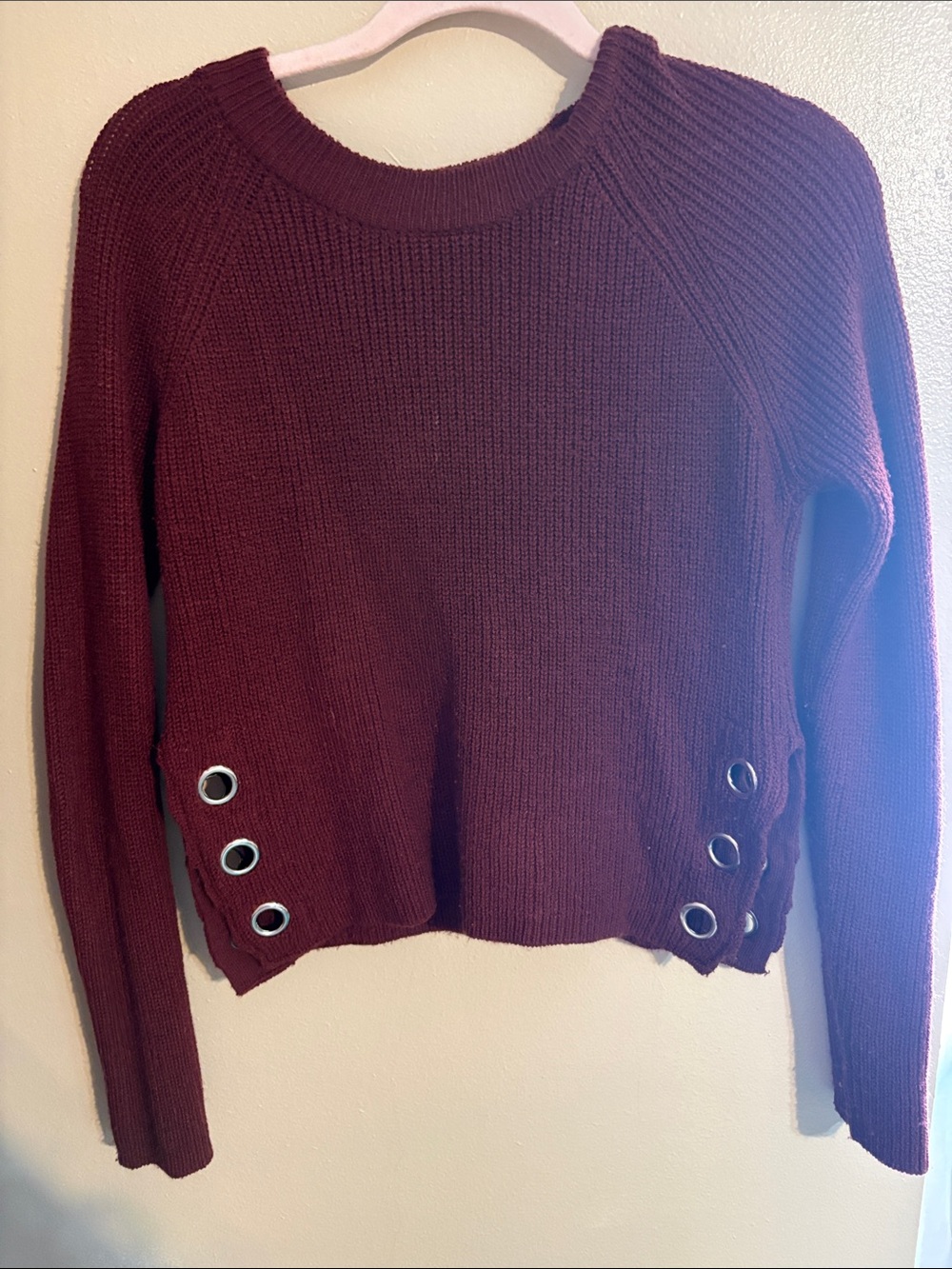 Rue21 Maroon Crewneck Sweater with Side Grommet Detail